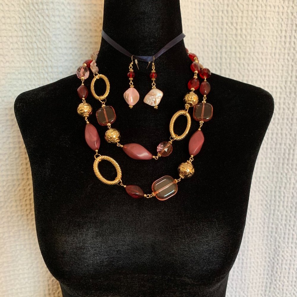 Ballet Stone Bead Chain Glass Statement Necklace